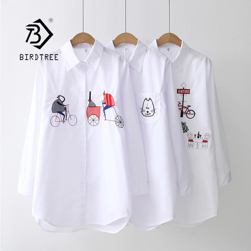 White Shirt Casual Wear Blouse Embroidery
