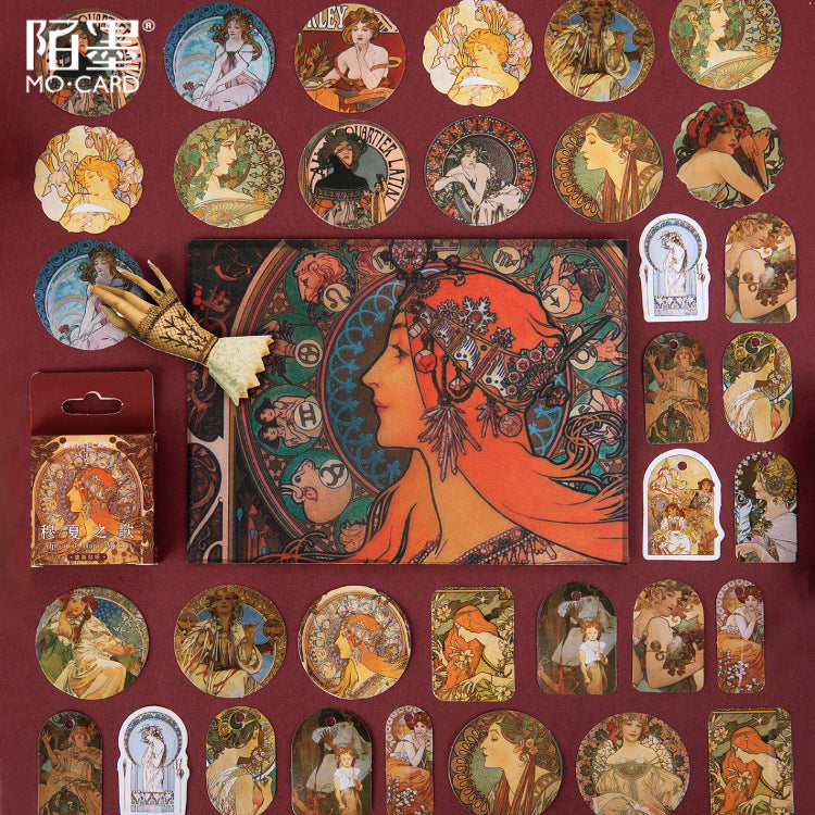 Mucha Painting Paper Sticker Decoration