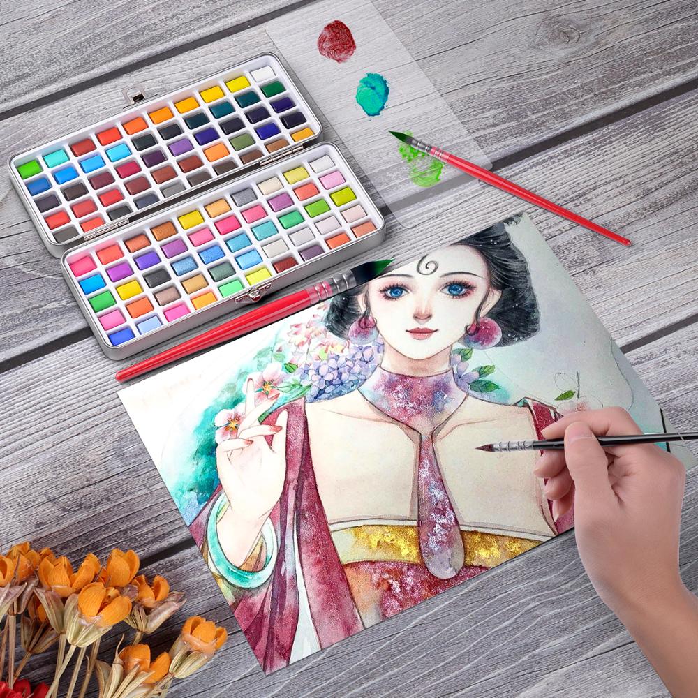 Solid Watercolor Paint Set Contains Macaron Glitter