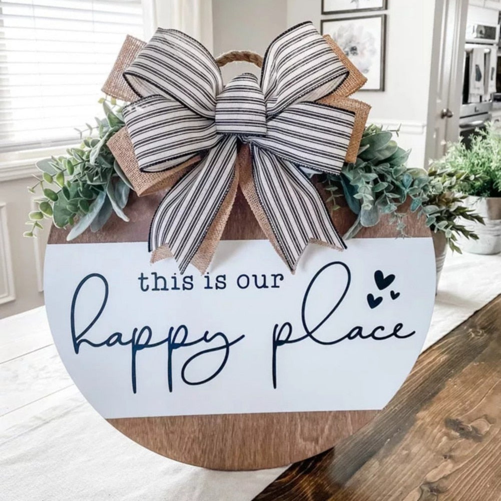 Wooden Door Sign Wall Hanging Wreath Natural