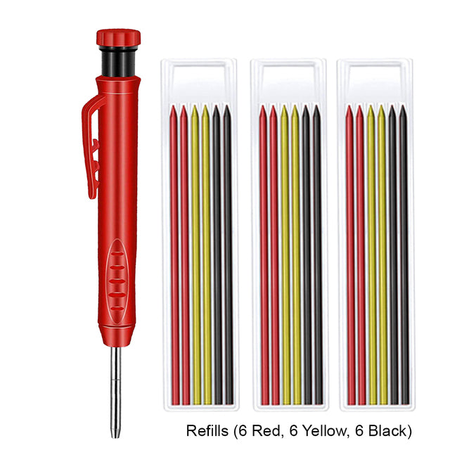 Solid Carpenter Pencil with Refill Leads and Sharpener