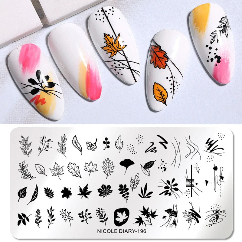 Lady Face Nail Stamp Templates Leaf Floral Printing Stencil