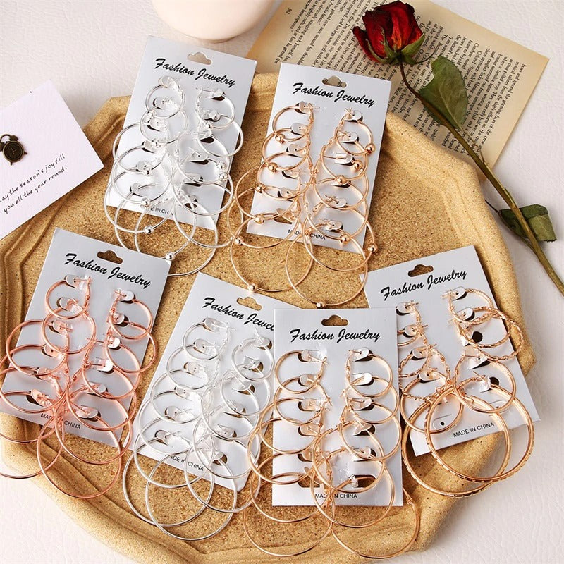 Oversize Gold Color Big Circle Hoop Earrings Set