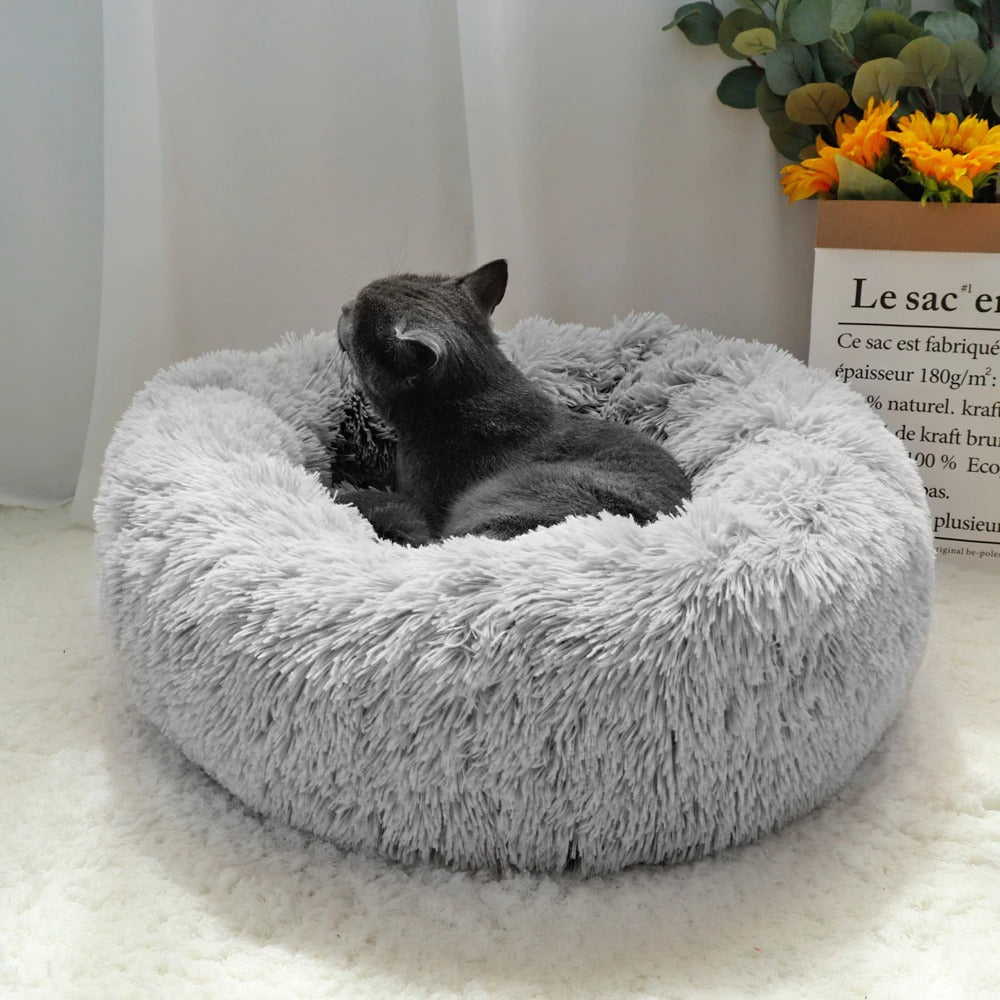 Pet Dog Bed Warm Fleece Round Dog Kennel House Long Plush Winter Pets Dog Beds
