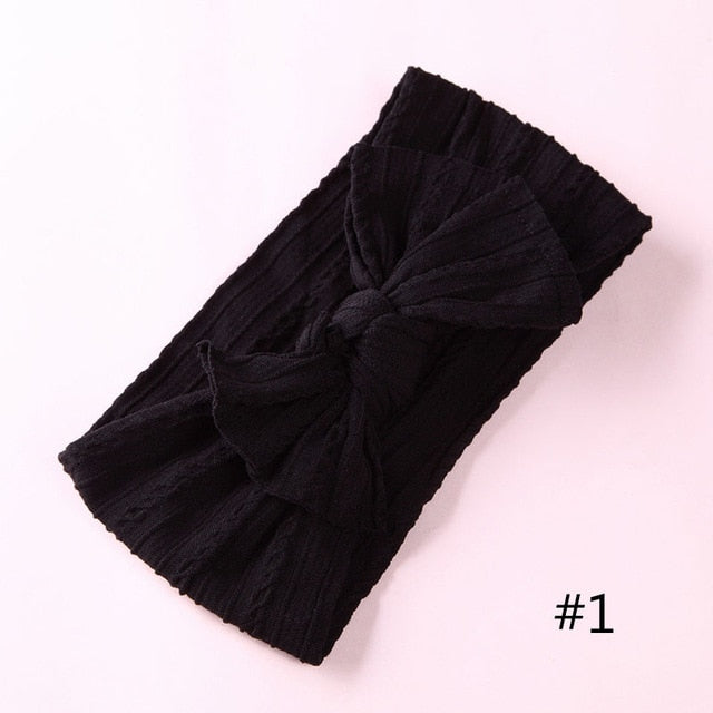 Nylon Bow Headbands,Cable Knit Solid Wide Nylon