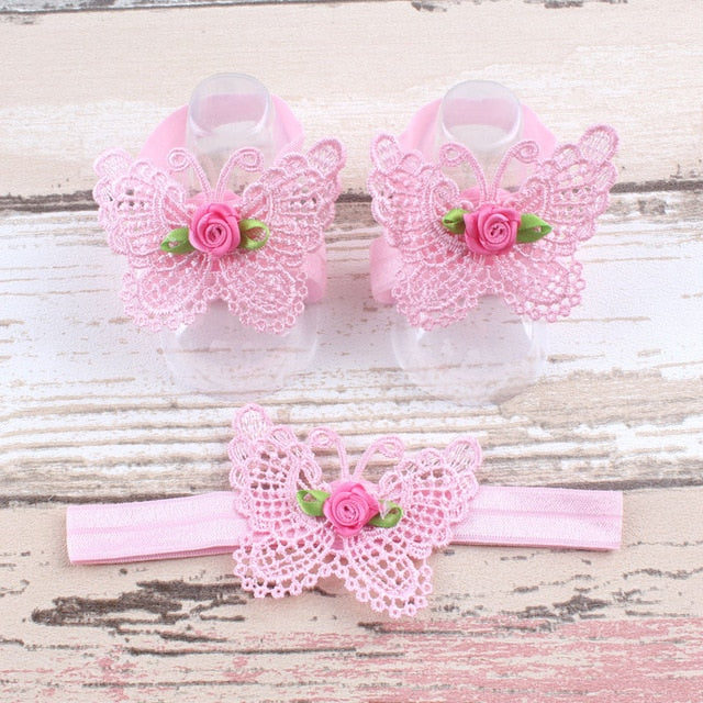 Flower Headband Baby Girls Barefoot Sandals