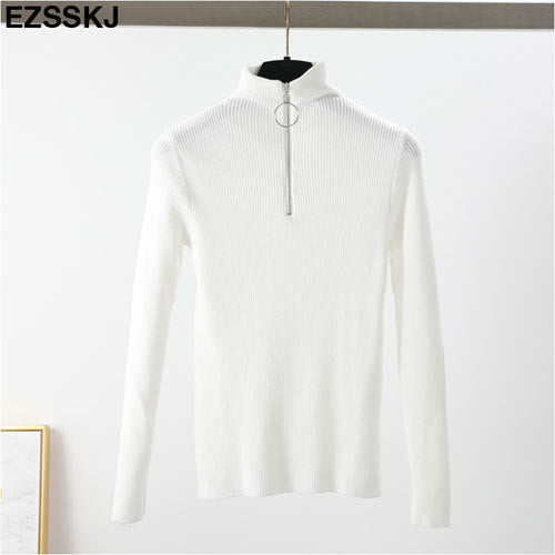Zipper Sweater Women Turtleneck Knitted
