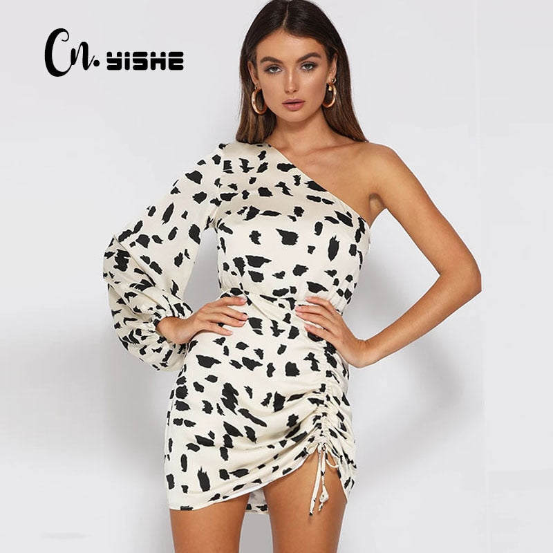 Casual One Shoulder Print Dress Women