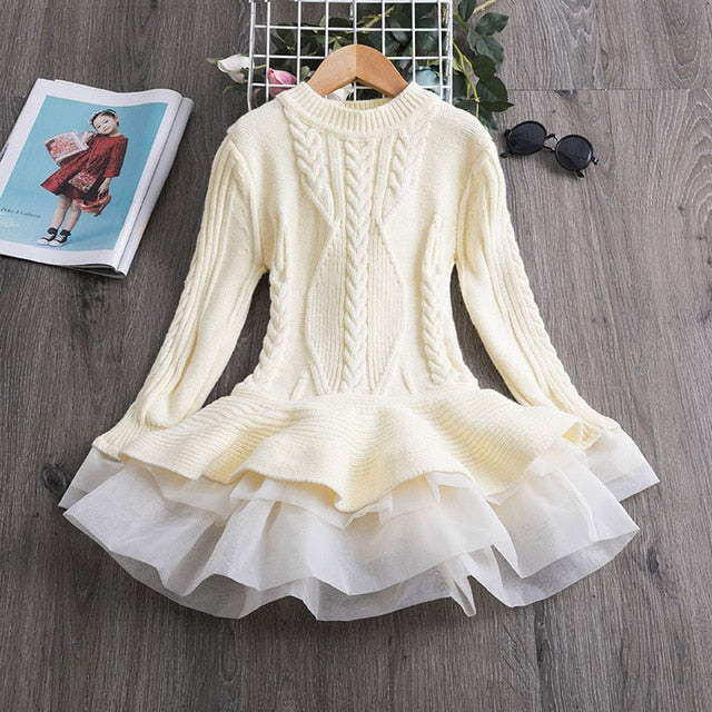 Winter Knitted Chiffon Girl Dress