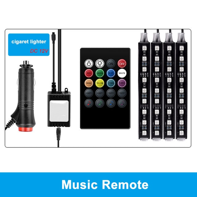 Car USB LED RGB Atmosphere Strip Light