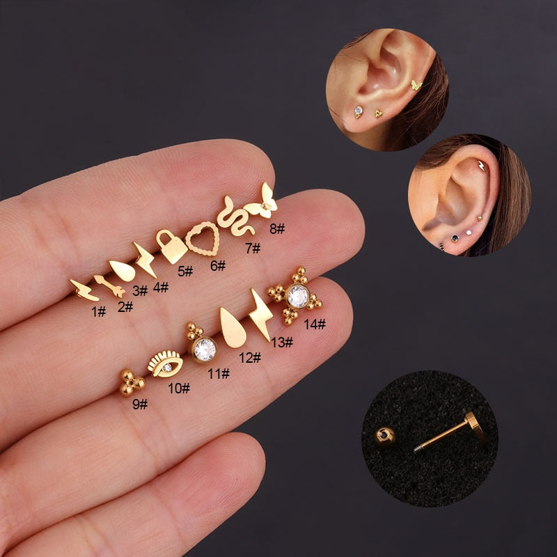 Cartilage Stud Earring Cubic Zirconia Helix