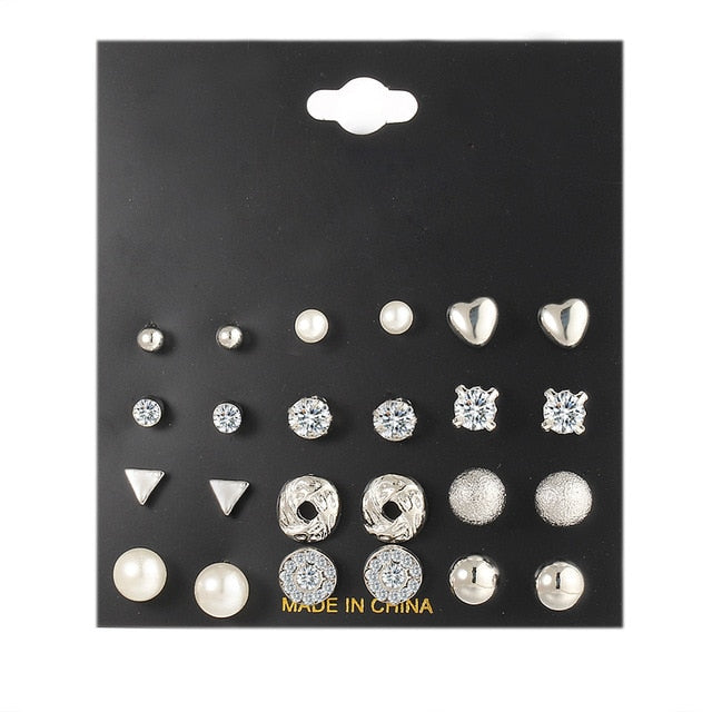 12 Pair Pack AAA CZ Shiny Wedding Stud Earrings Set