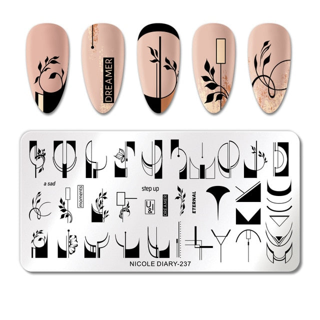 Lady Face Nail Stamp Templates Leaf Floral Printing Stencil