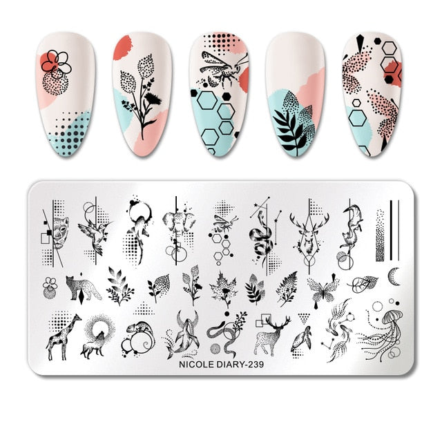 Lady Face Nail Stamp Templates Leaf Floral Printing Stencil