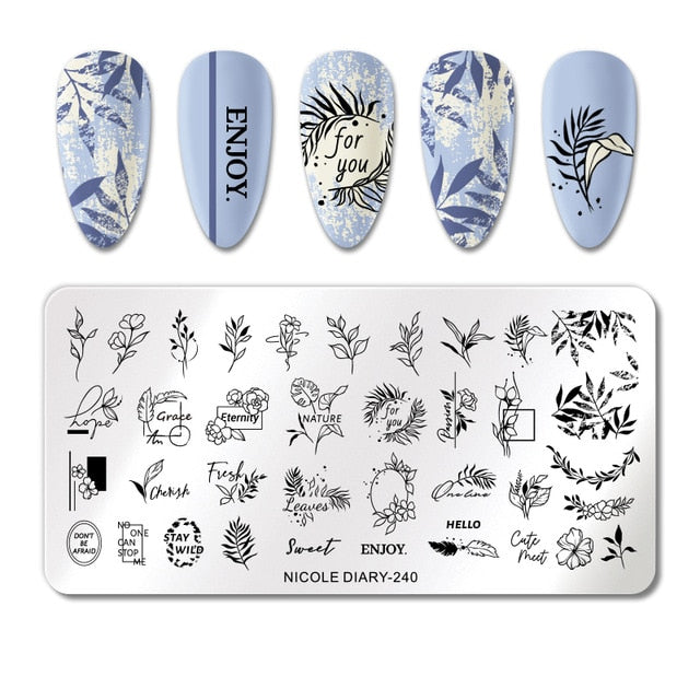 Lady Face Nail Stamp Templates Leaf Floral Printing Stencil