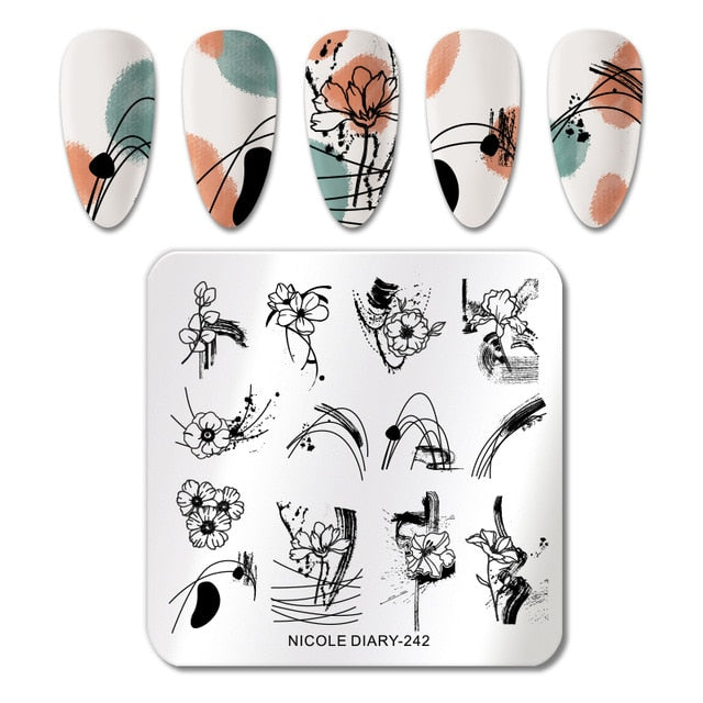 Lady Face Nail Stamp Templates Leaf Floral Printing Stencil