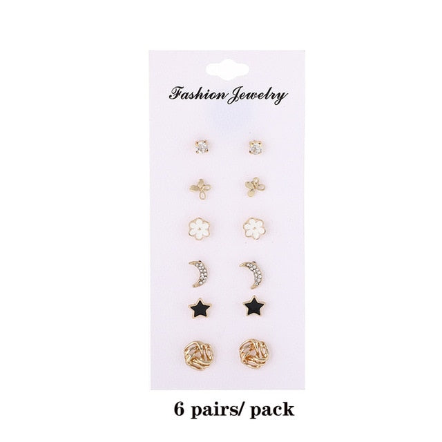 12 Pair Pack AAA CZ Shiny Wedding Stud Earrings Set