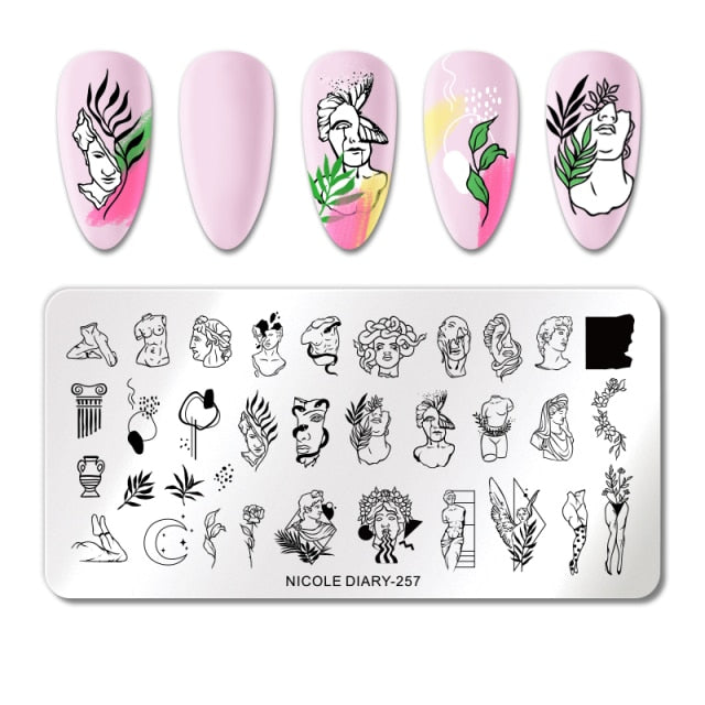 Lady Face Nail Stamp Templates Leaf Floral Printing Stencil