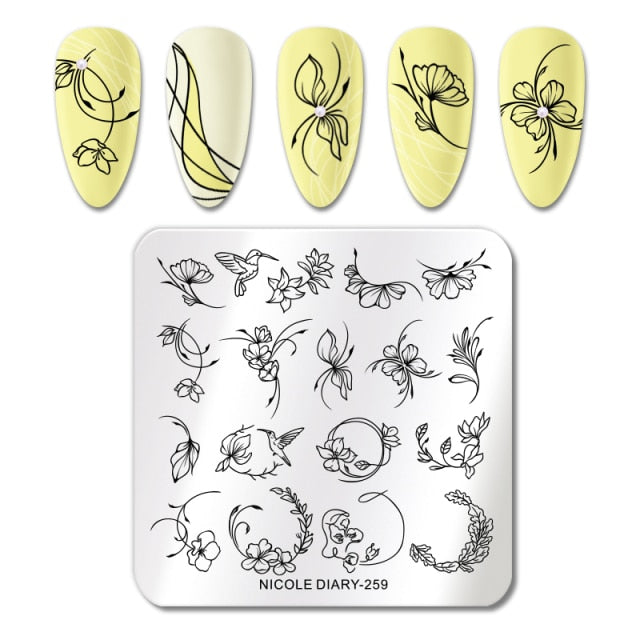 Lady Face Nail Stamp Templates Leaf Floral Printing Stencil