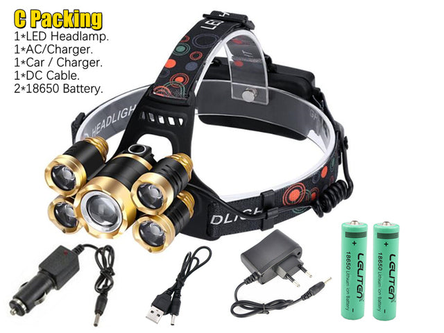 Powerful Headlight 5 LED T6 headlamp