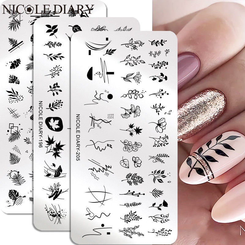 Lady Face Nail Stamp Templates Leaf Floral Printing Stencil