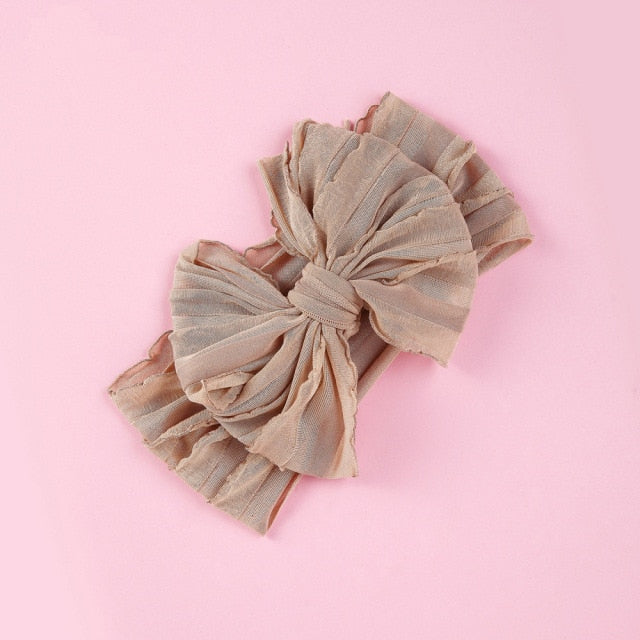 Big Ruffle Bow Nylon Headband Baby Turban