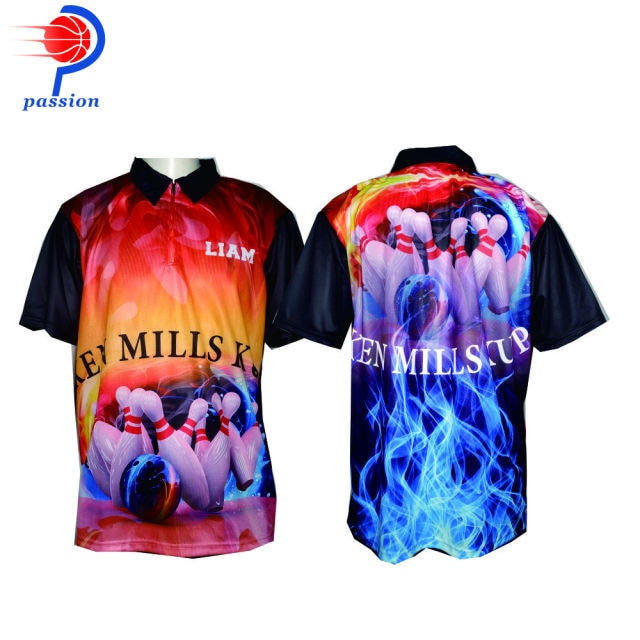 Black Blue Fire Design 3 Button-Ups Bowling Team