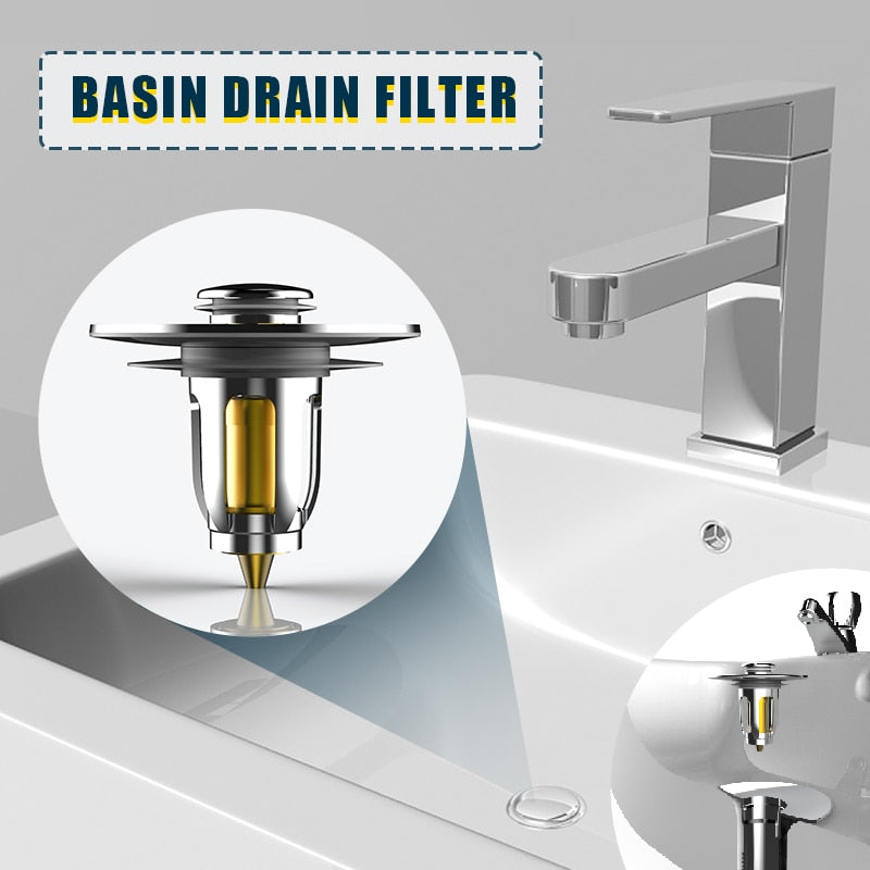 Universal Basin Pop-up Drain Filter Hair Catcher Bath Stopper
