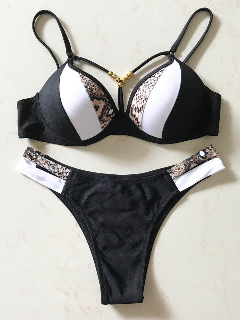 Splicing Bikini Push Up Swimsuit