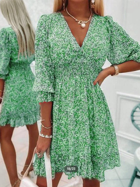 Sexy V Neck Beach Dresses Elegant Floral Print