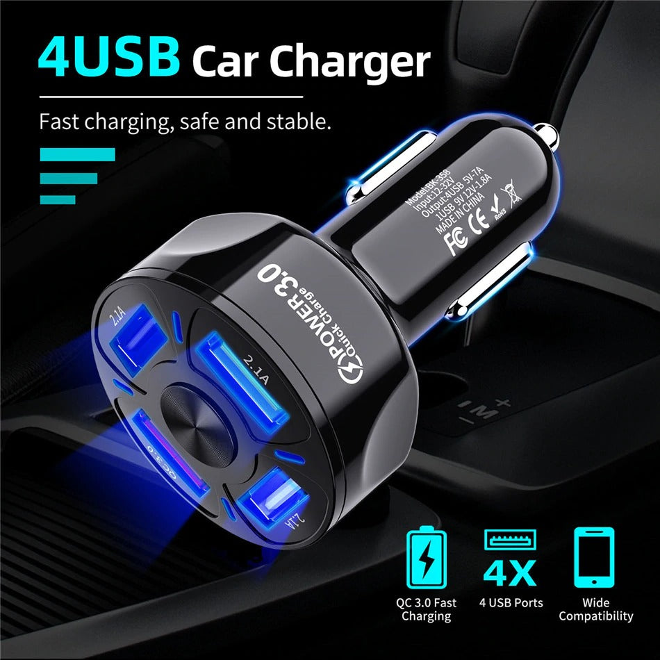 USLION 4 Ports USB Car Charger Adapter