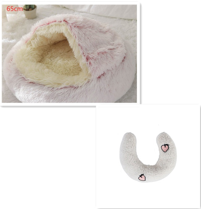 2 In 1 Dog And Cat Bed Pet Winter Bed Round Plush Warm