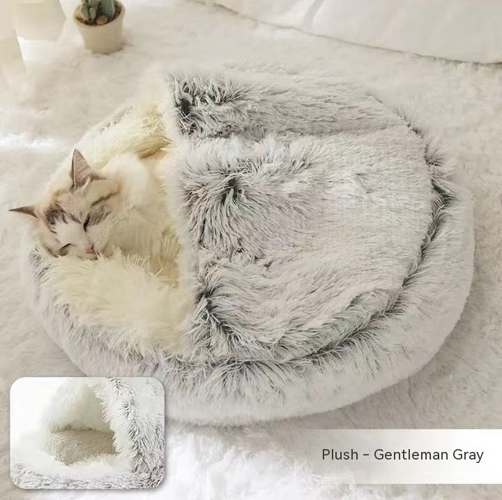 2 In 1 Dog And Cat Bed Pet Winter Bed Round Plush Warm
