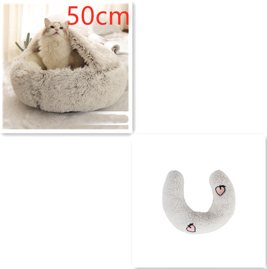 2 In 1 Dog And Cat Bed Pet Winter Bed Round Plush Warm