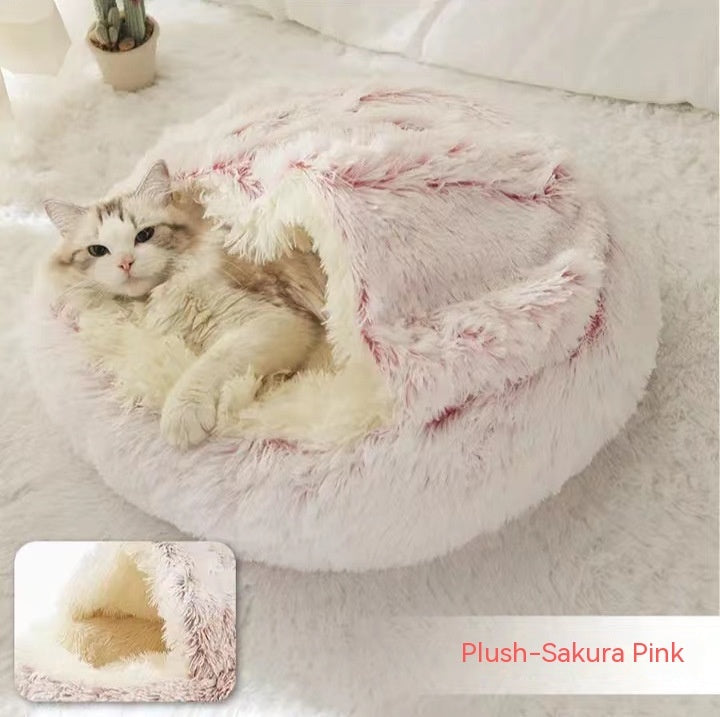 2 In 1 Dog And Cat Bed Pet Winter Bed Round Plush Warm