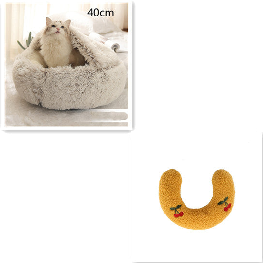 2 In 1 Dog And Cat Bed Pet Winter Bed Round Plush Warm