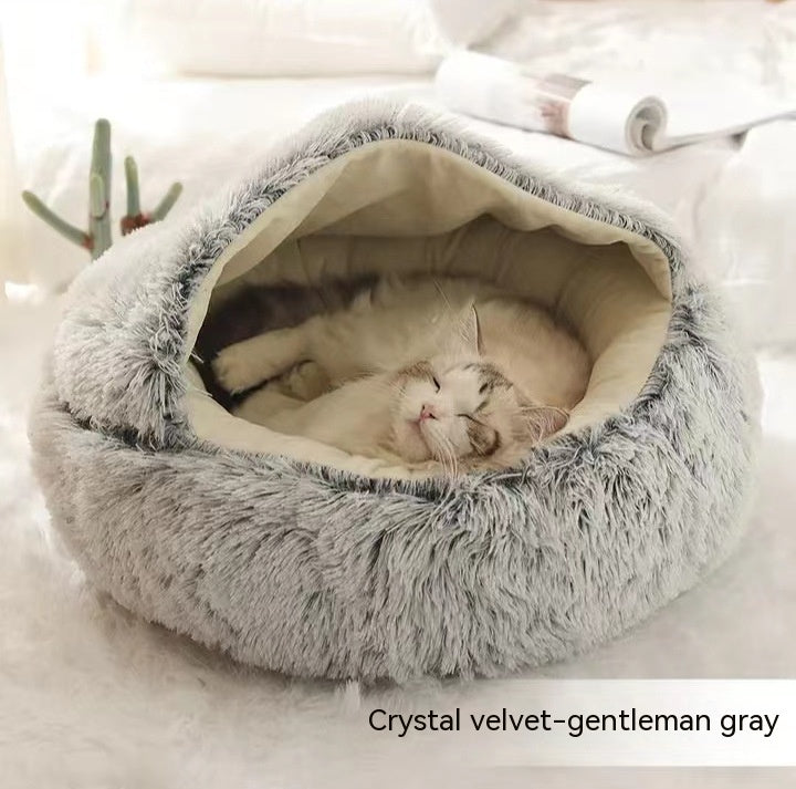 2 In 1 Dog And Cat Bed Pet Winter Bed Round Plush Warm