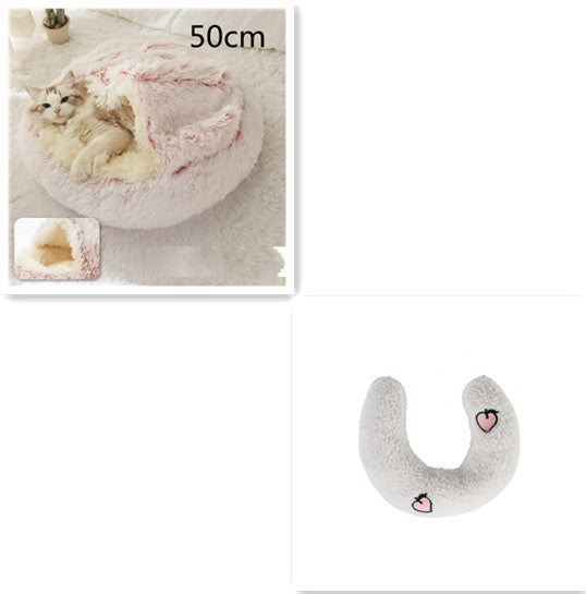 2 In 1 Dog And Cat Bed Pet Winter Bed Round Plush Warm