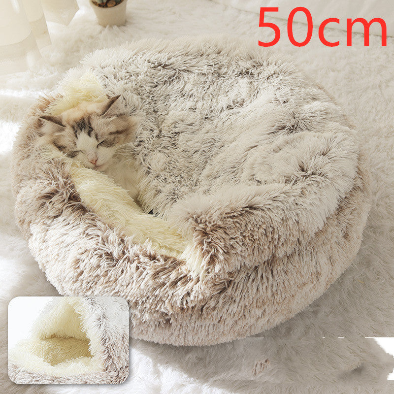 2 In 1 Dog And Cat Bed Pet Winter Bed Round Plush Warm