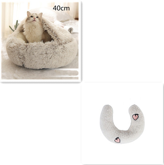 2 In 1 Dog And Cat Bed Pet Winter Bed Round Plush Warm