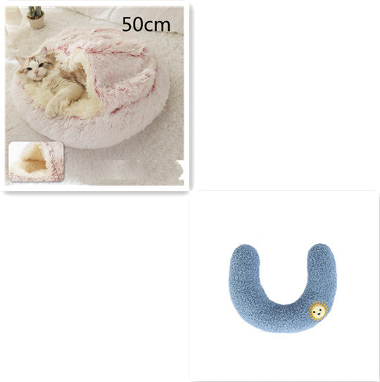 2 In 1 Dog And Cat Bed Pet Winter Bed Round Plush Warm