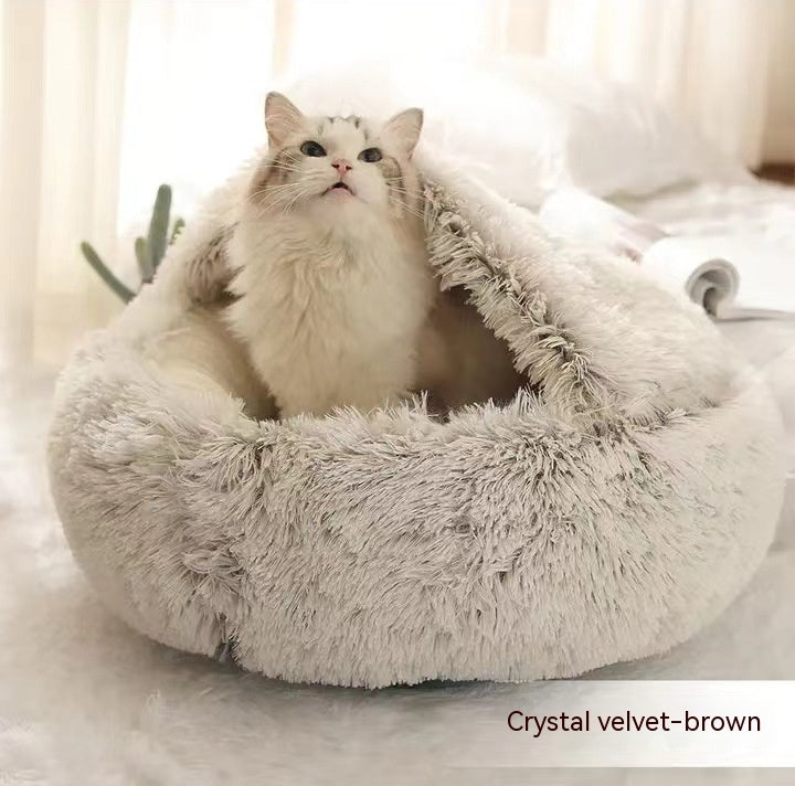 2 In 1 Dog And Cat Bed Pet Winter Bed Round Plush Warm