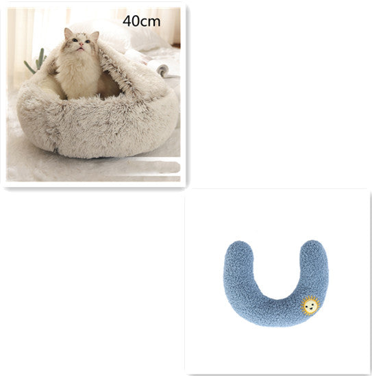 2 In 1 Dog And Cat Bed Pet Winter Bed Round Plush Warm