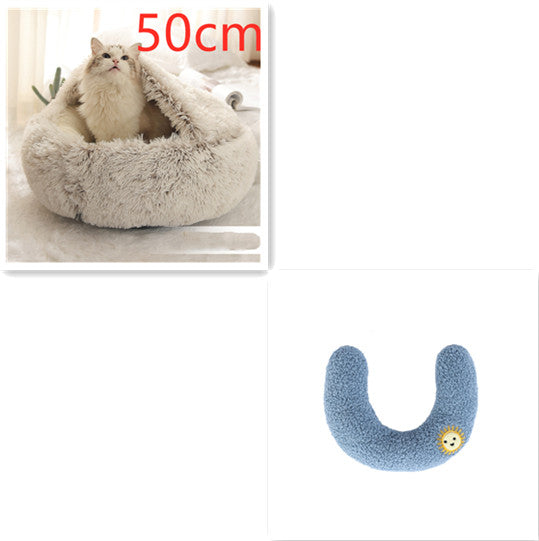 2 In 1 Dog And Cat Bed Pet Winter Bed Round Plush Warm