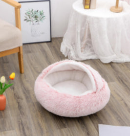 2 In 1 Dog And Cat Bed Pet Winter Bed Round Plush Warm