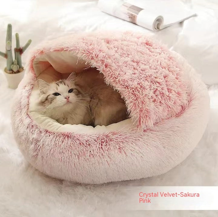 2 In 1 Dog And Cat Bed Pet Winter Bed Round Plush Warm