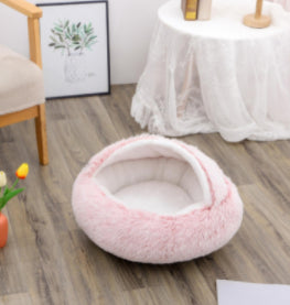 2 In 1 Dog And Cat Bed Pet Winter Bed Round Plush Warm