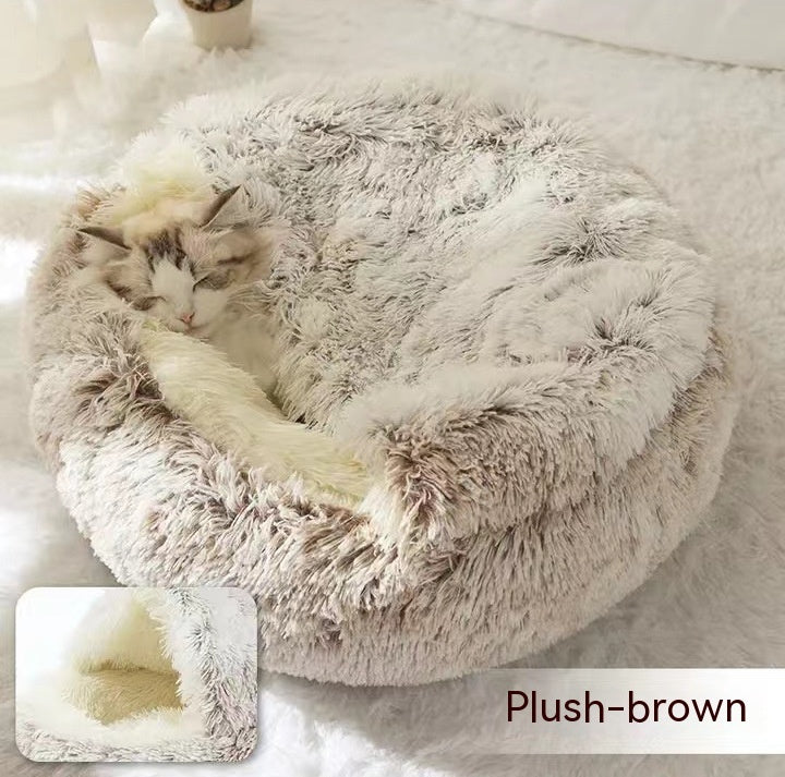 2 In 1 Dog And Cat Bed Pet Winter Bed Round Plush Warm