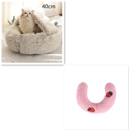 2 In 1 Dog And Cat Bed Pet Winter Bed Round Plush Warm