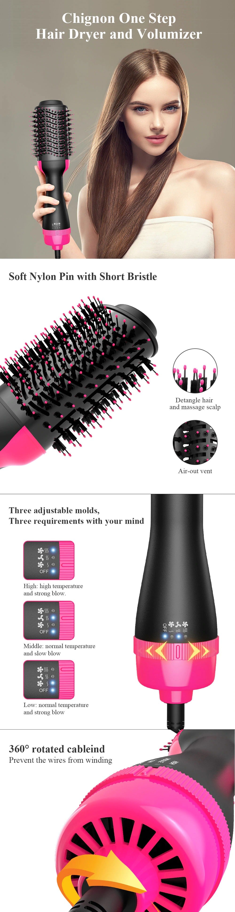 Hair Straightener Curler Comb Roller One Step Electric Ion Blow Dryer Brush